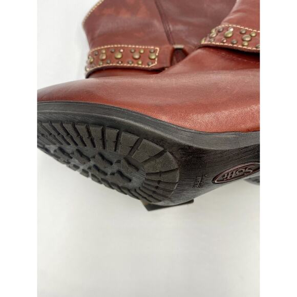 SOFT Boots Brown Red Leather Ankle Bootie Side Zip Western Harness Style 8.5W - Picture 11 of 12
